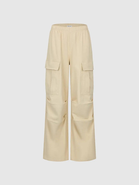 Elastic Waist Straight-Leg Cotton Cargo Pants