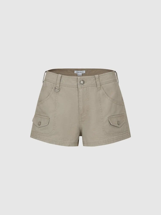 Mid-rise Cotton Blend Flap Pocket Shorts