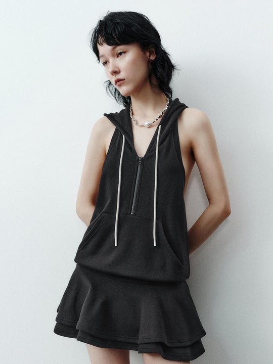 Vestidos mini sin mangas en línea A con capucha