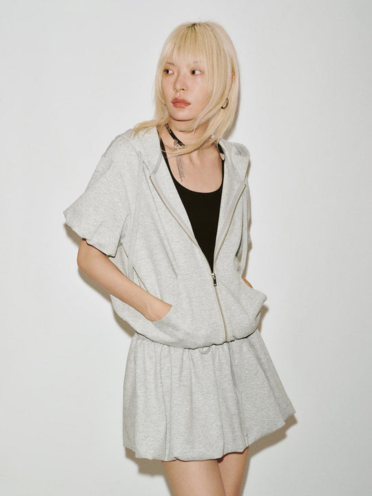 Drawstring Hooded Balloon Hem Mini Dresses