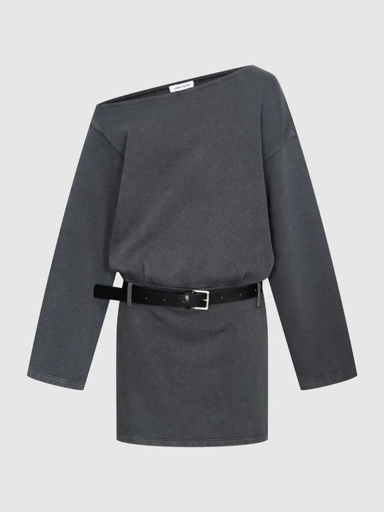 Cotton One Shoulder Belted A Line Midi Dresses