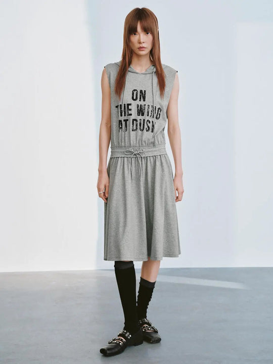 Hooded Sleeveless Seamed A Line Midi Dress