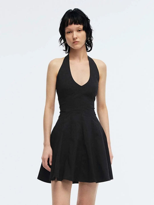 Cotton Blend Halter Neck A-line Mini Dresses