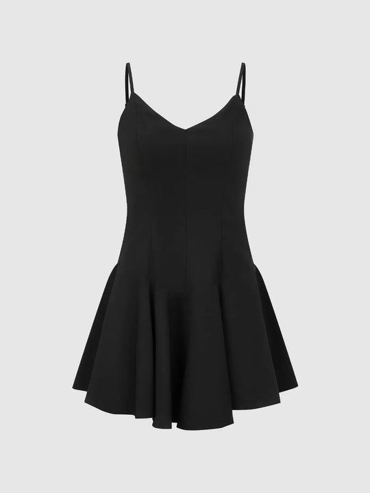 Crepe Strappy Nipped-Waist Pleated A-Line Midi Dresses