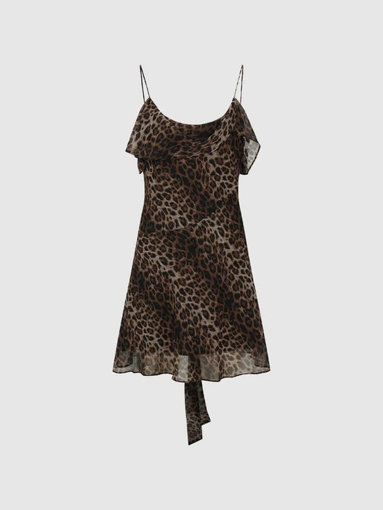 Ärmelloses Mini-Kleid mit Rüschen, Animalprint und A-Linien-Schnitt