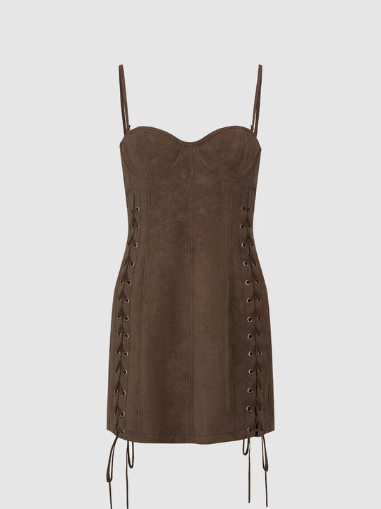 Lace-up Faux Suede Corset Sleeveless Mini Dress