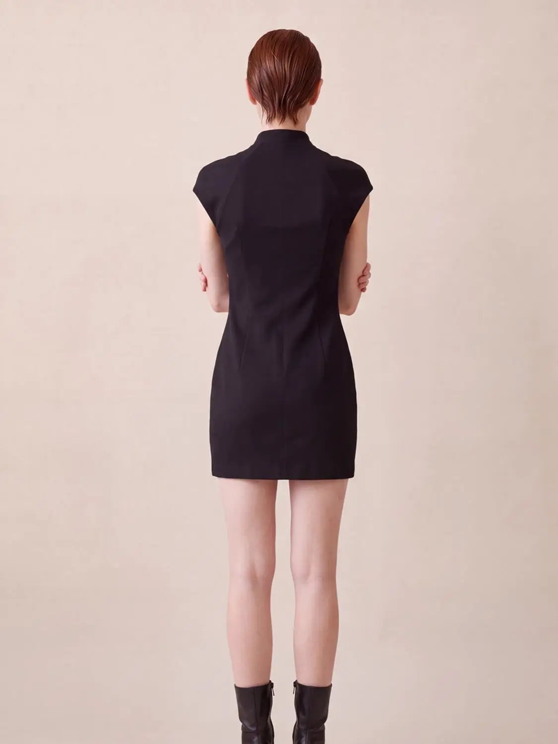 S-Shaped Zip Front Sleeveless Mini Cotton-Blend Dress, black; slim-fit, Urban Revivo Fashion