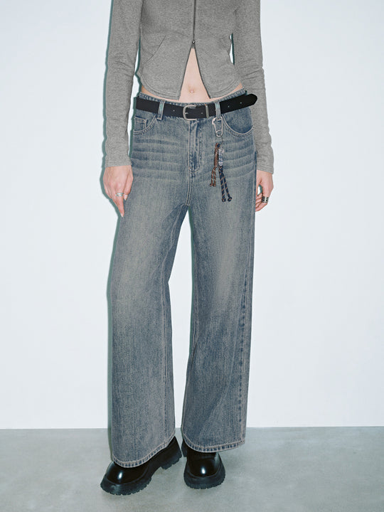 Jeans mit weitem Bein in normaler Denim-Optik