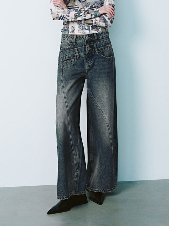 Jeans a gamba larga in denim