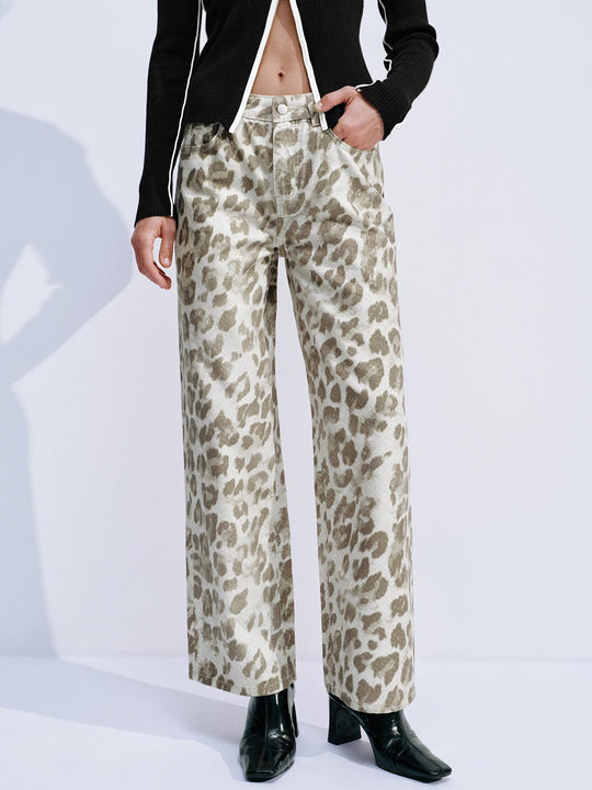 Leopard Print Wide-Leg Jeans
