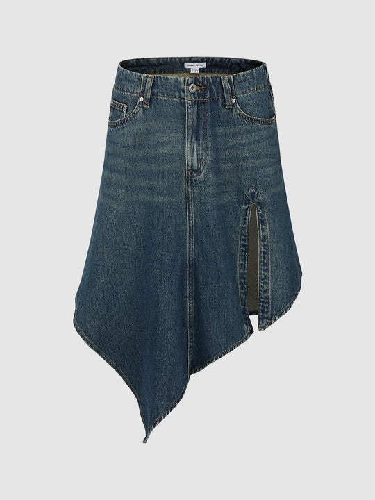 Gonne Midi A-Line Asimmetriche in Denim