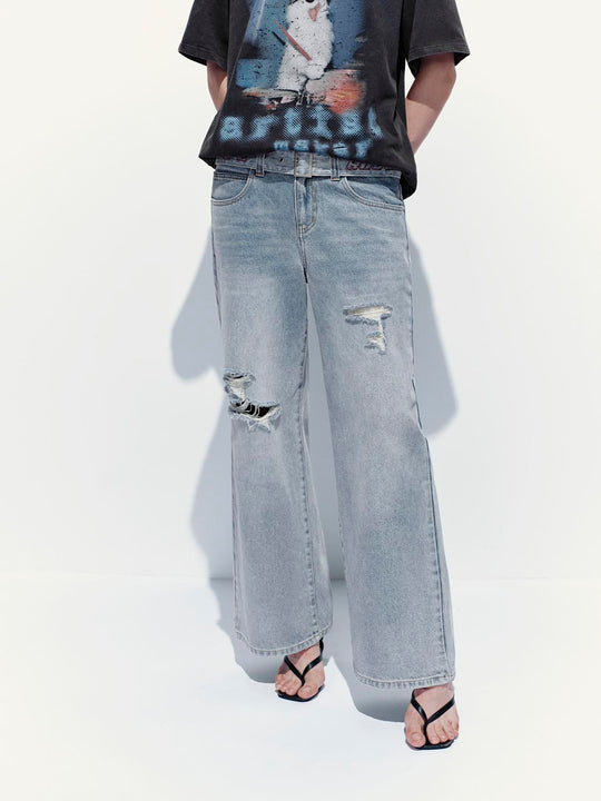 Jeans de pierna ancha rasgados