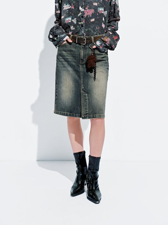 Gonne Midi in Denim con Decorazione a Fibbia