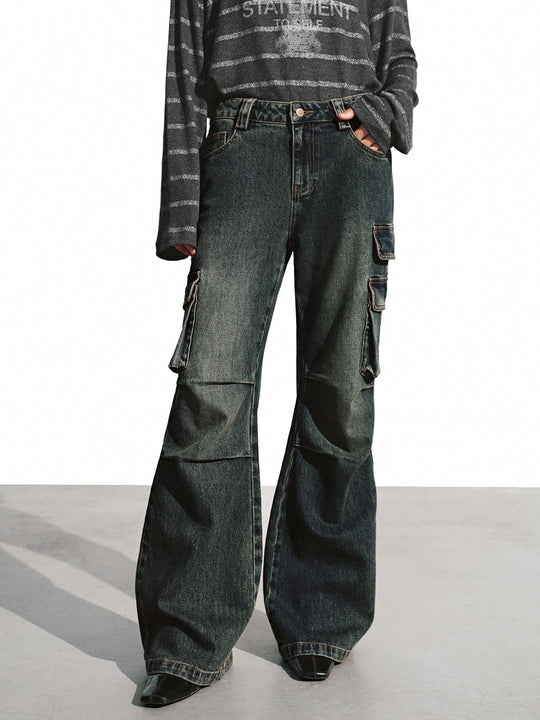 Flap Pocket Flare Leg Jeans