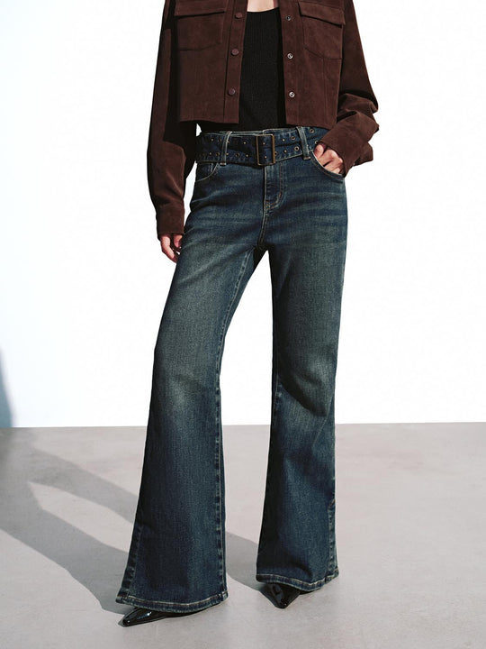 Belted Flare Leg Jeans