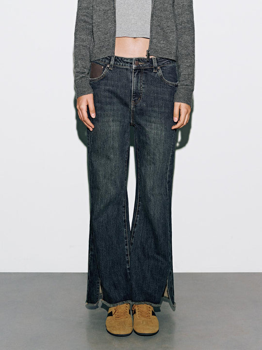 Raw Hem Flare Leg Jeans