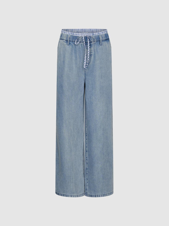 Drawstring Pull On Wide Leg Jeans