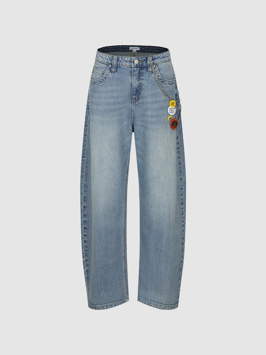 Chain Detail Barrel Leg Jeans