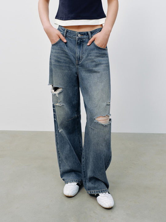 Raw Detail Barrel Leg Jeans