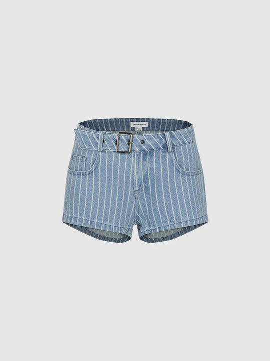 Lightwash Contrast Striped Denim High Rise Mini Shorts