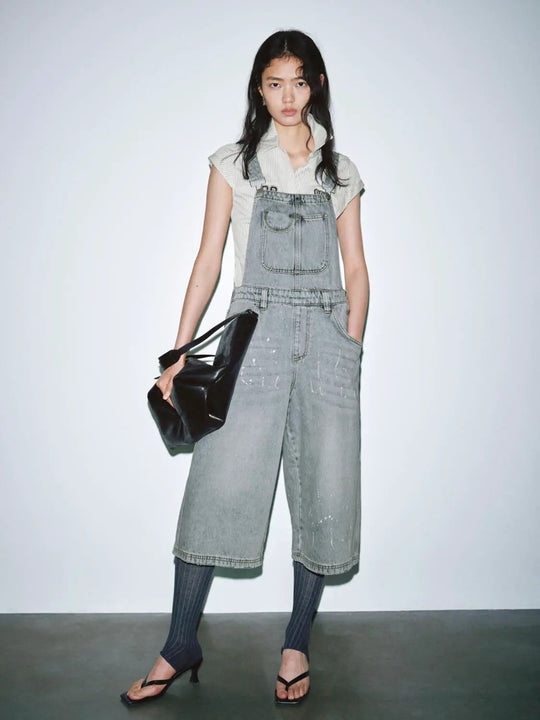 Denim Raw Detail Wide Leg Jumpsuits Denim Overalls