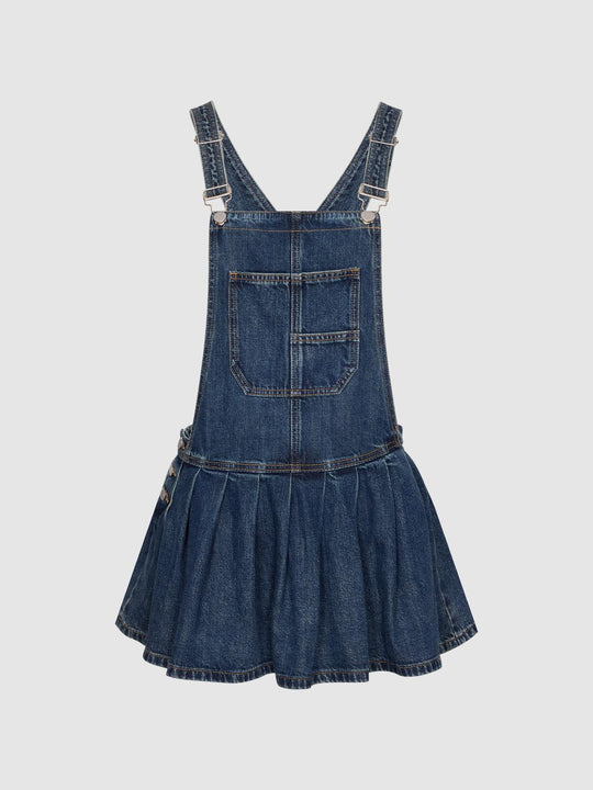Denim Pinafore Pleated Mini Dresses