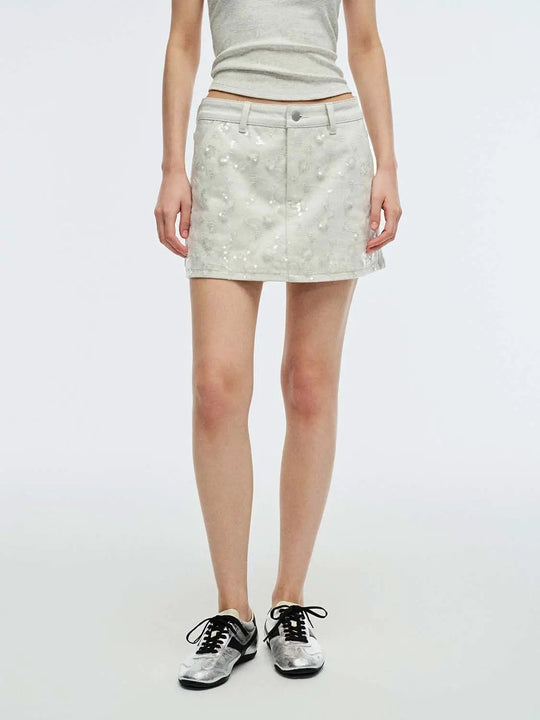 Sequin Detail Denim Skorts With Slight Stretch For Everyday Wear