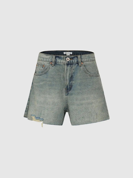 Lightwash Raw Detail Denim Shorts