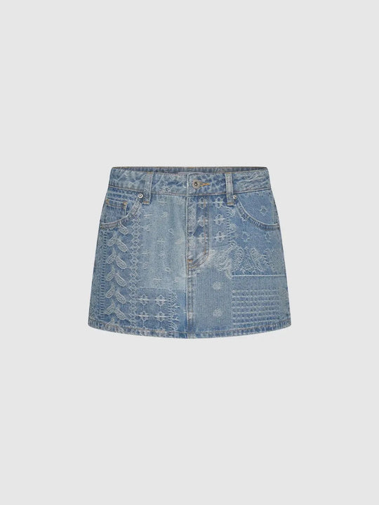Mid-rise Embroidered Cotton Mini Skirt