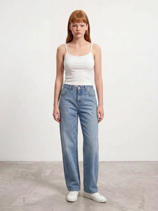 Straight Leg Denim Jeans With Slight Stretch