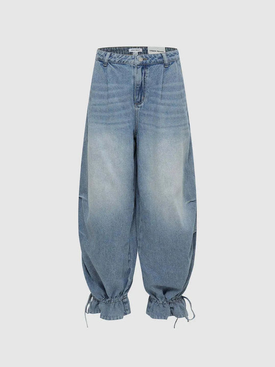 Wide-leg Cotton Drawstring Hem Pants