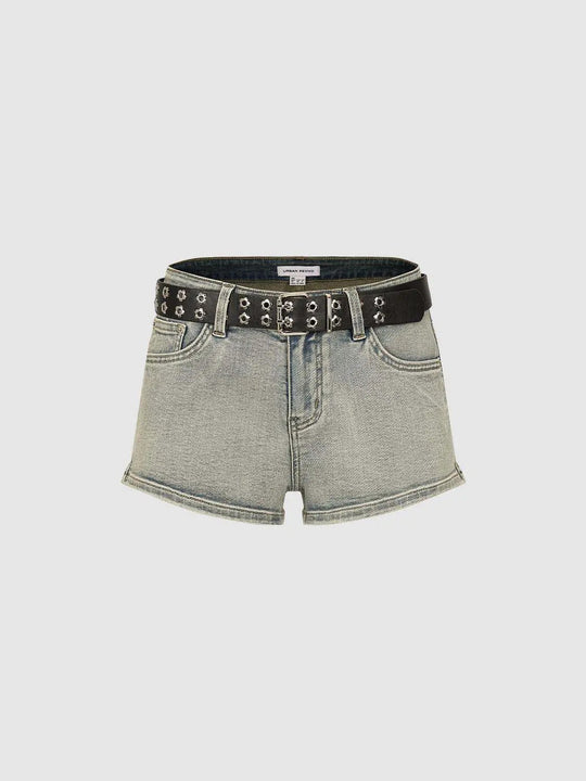 Cotton Grommet Belt Denim With Classic Seam Detailing And Subtle Gentle Stretch Shorts