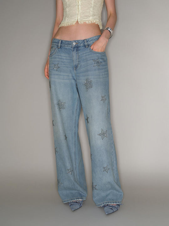 Jean large en coton à motif étoiles intégral