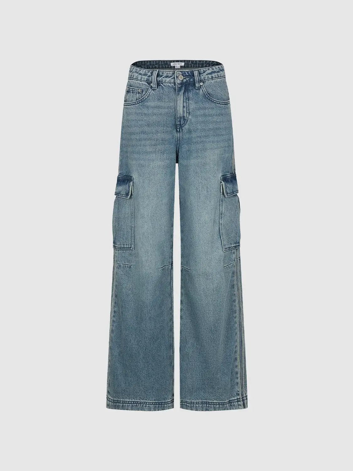 Jeans by Urban Revivo Fashion, blue denim cargo-pocket wide-leg pants.