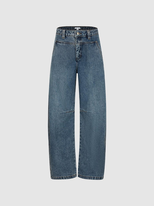 Washed Wide-leg High-waisted Cotton Jeans