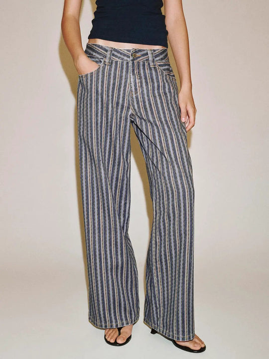 Pantalon large rayé en coton d’épaisseur moyenne