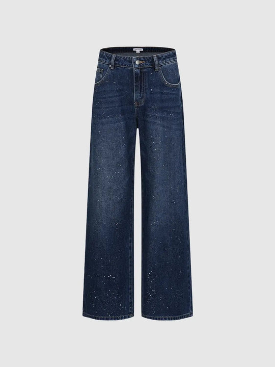 Speckled Wash Wide-leg Denim Jeans