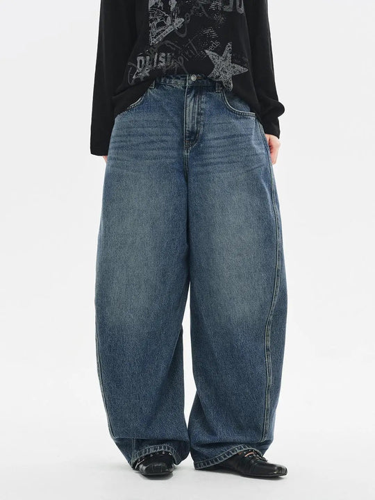 Hochtaillierte gewaschene Wide-Leg-Jeans aus Baumwolle