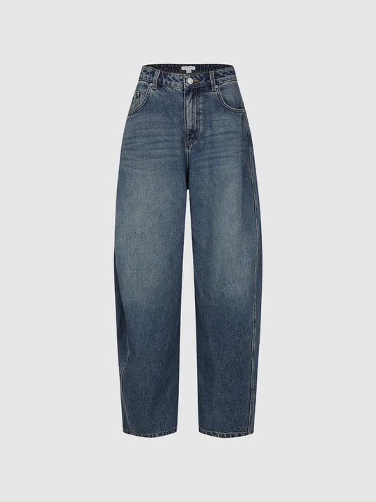 High-waisted Washed Wide-leg Cotton Jeans