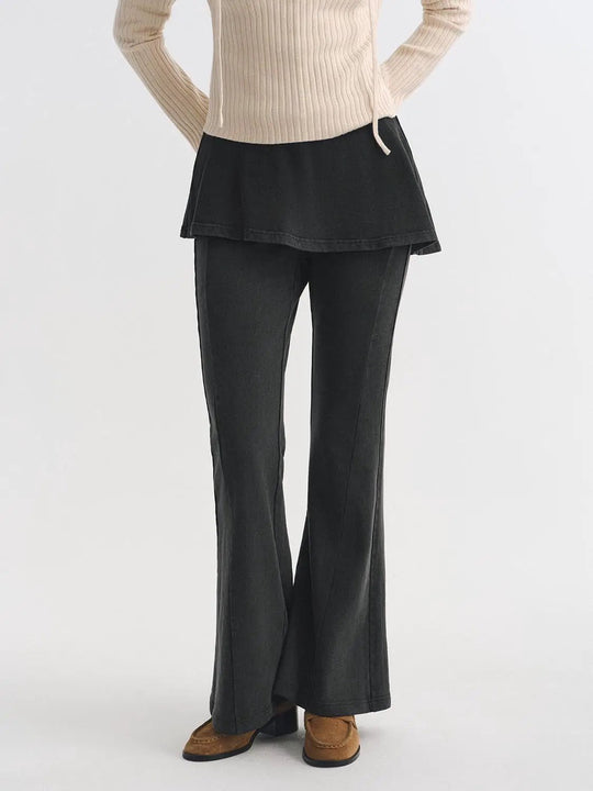 Layered Peplum Mid-rise Flared Leg Cotton Pants