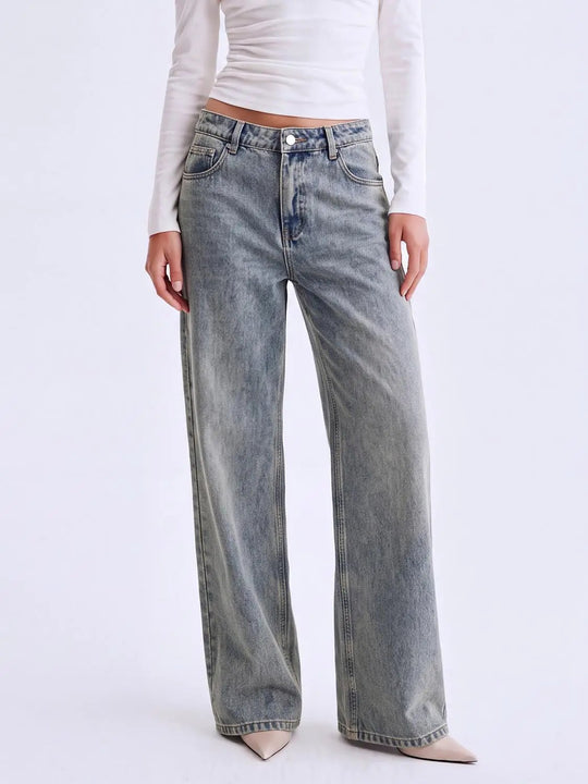 Faded Mid-rise Wide-leg Cotton Jeans