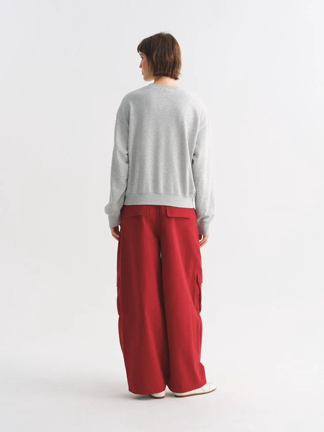 Casual pants, red cargo wide-leg with side pockets