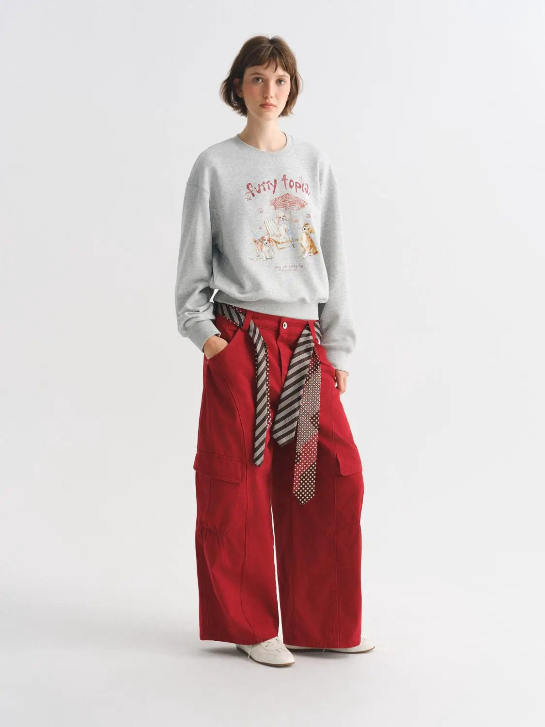 Casual Pants red cargo-style wide-leg pants by Urban Revivo Fashion