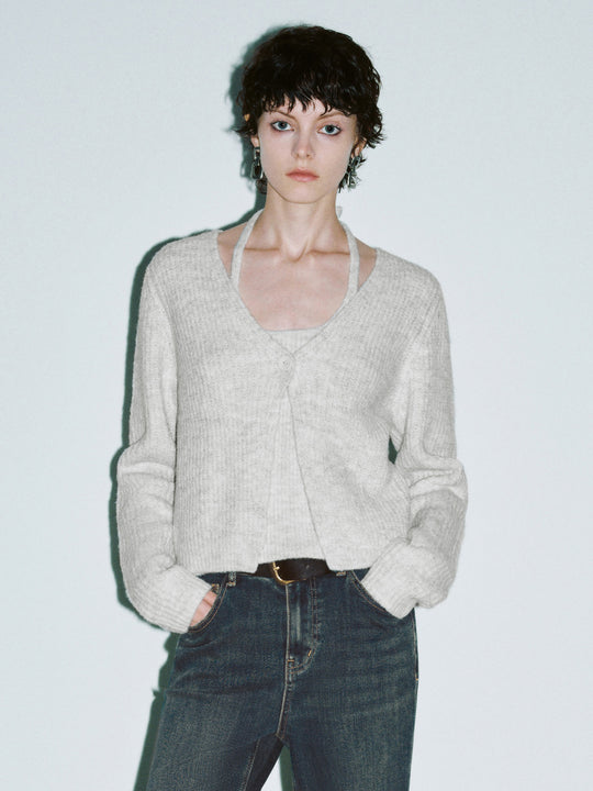 Maglietta lavorata a maglia con scollo all'americana 2 in 1