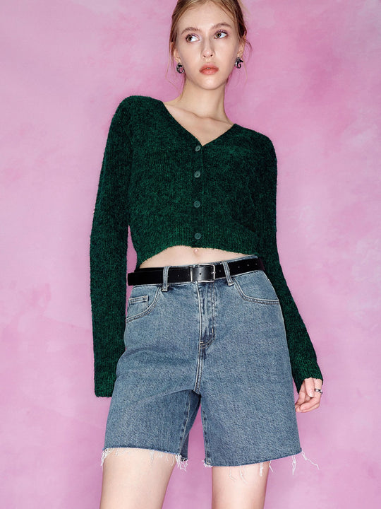 Gekürzte V-Ausschnitt Strickjacken