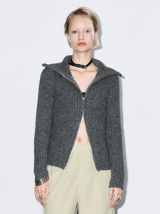 Wide Lapel Rib Knitted Cardigans