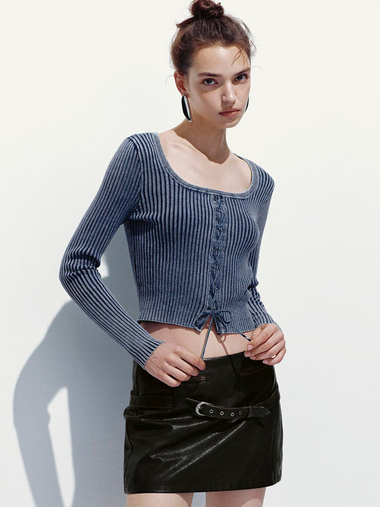 Camisetas de punto con escote redondo anudado