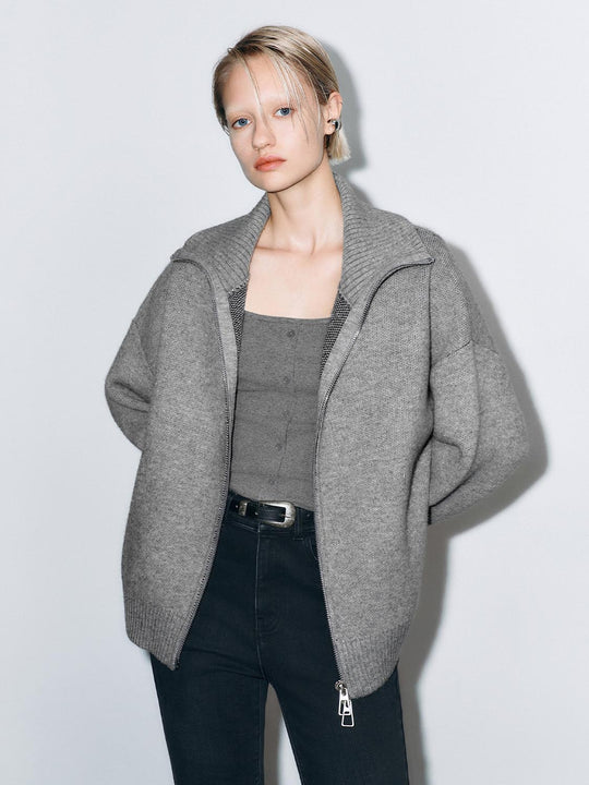 Cárdigans de punto con cremallera completa y cuello