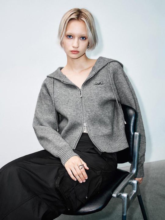 Hooded Zip Up Knitted Cardigans