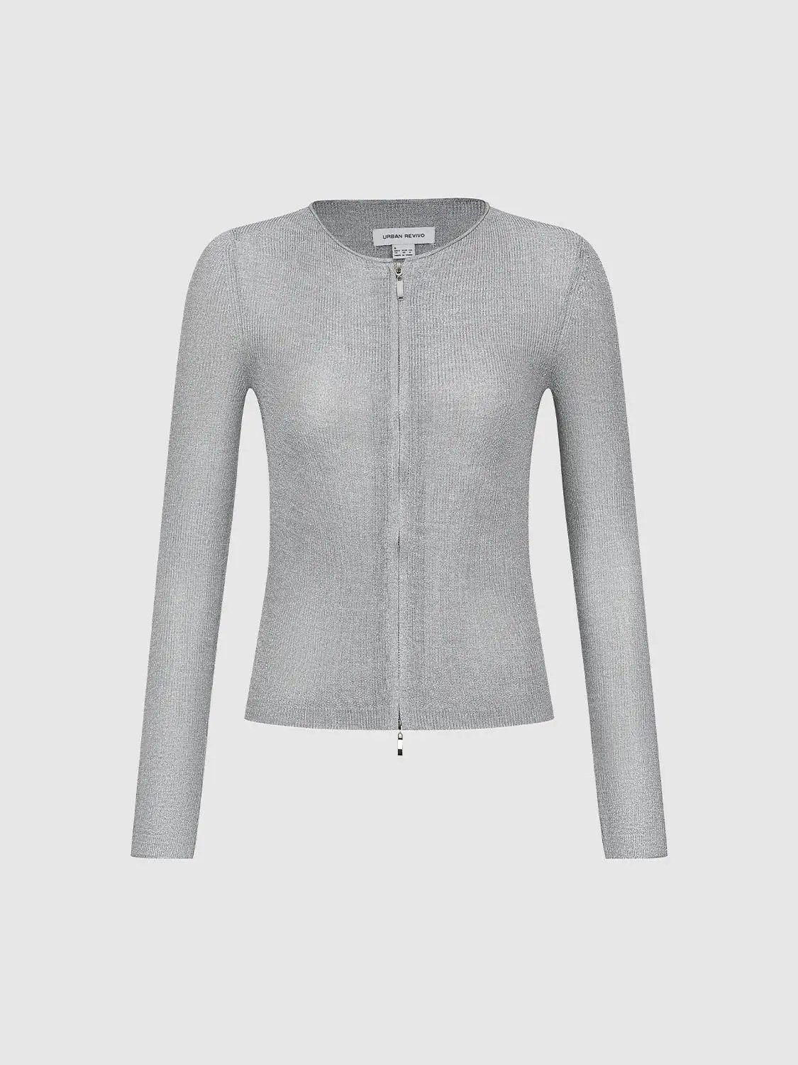 Zip Through Knitted Cardigans women's light grey zip-front knit cardigan Urban Revivo Fashion
